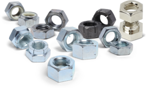 A grouping of hex lock nuts, various types and finishes.