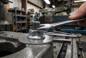 Person tightening a flange locknut.